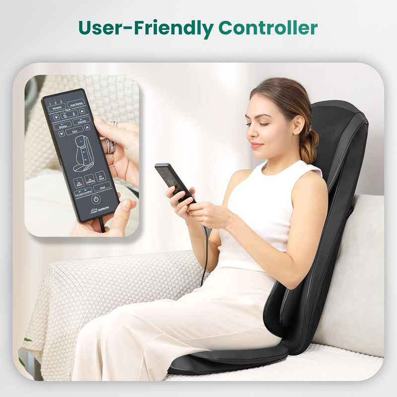 Shiatsu Neck and Back Massager with Heat Compression, Electric Massage Chair Pad