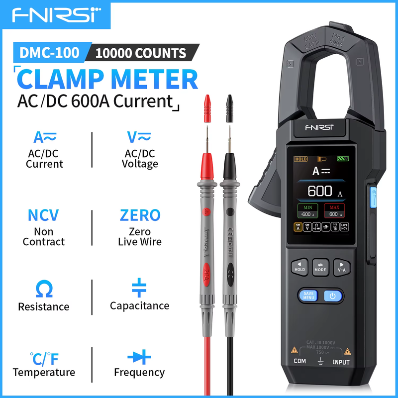 DMC-100 Clamp Meter 10000 Counts TRMS AC/DC Current Amperemeter Clamp 600A Digit