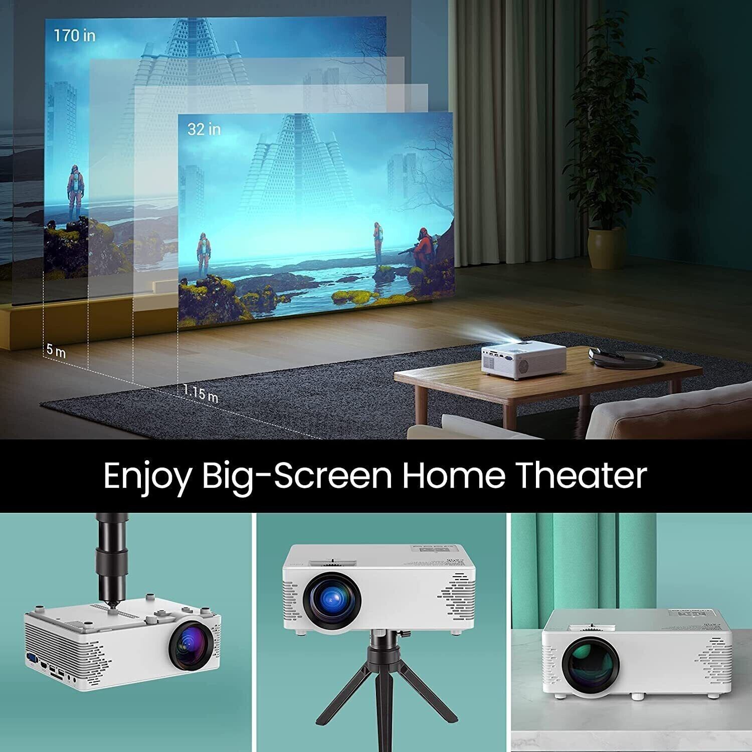 4K Projector 7500 Lumens 1080P 3D LED Mini WiFi Video Home Theater Cinema