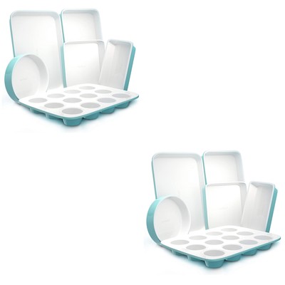 NutriChef 6 Piece Non Stick Kitchen Stackable Ceramic Baking Pan Set (2 Pack)