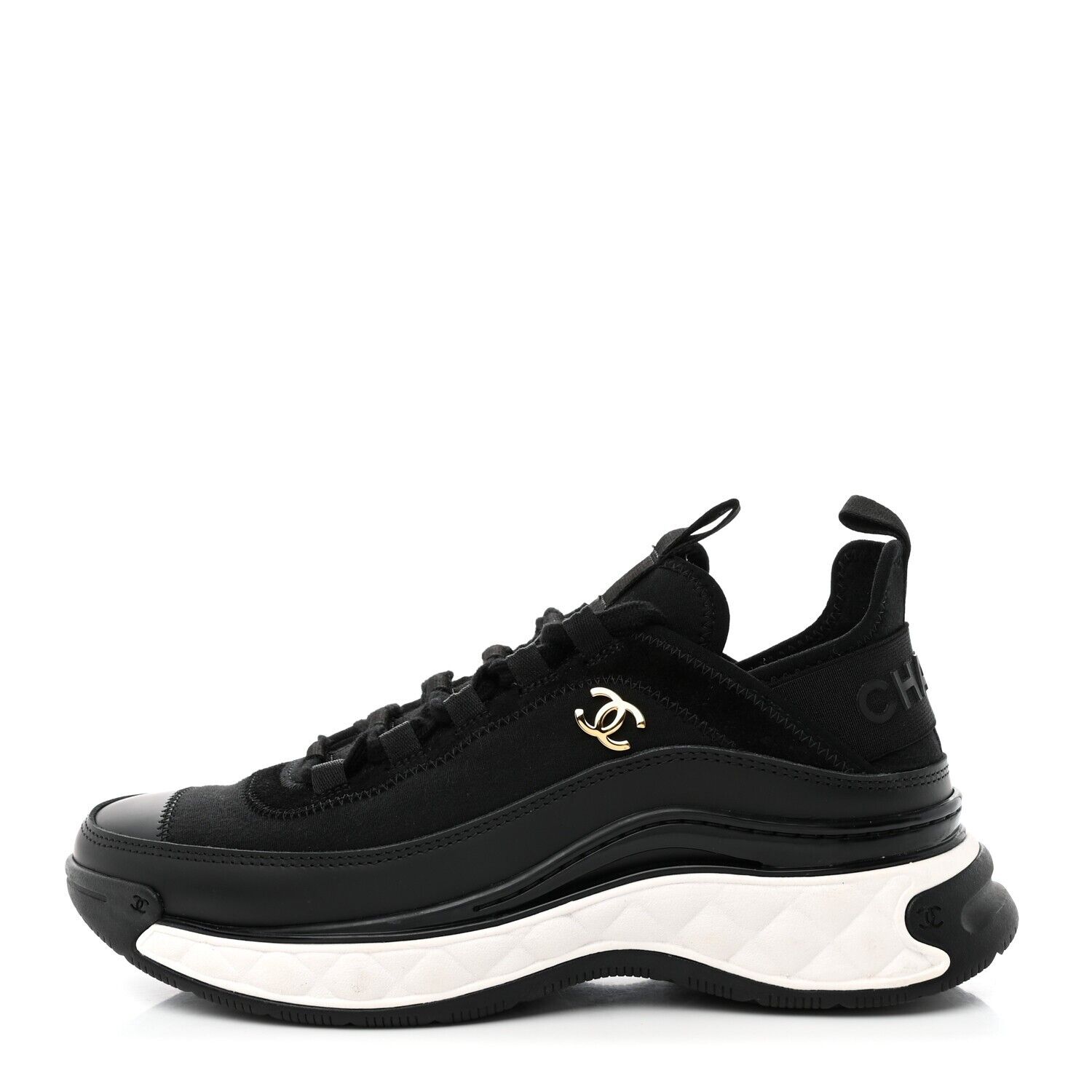 CHANEL Womens Black Velvet Calfskin & Mixed Fibers Sneaker