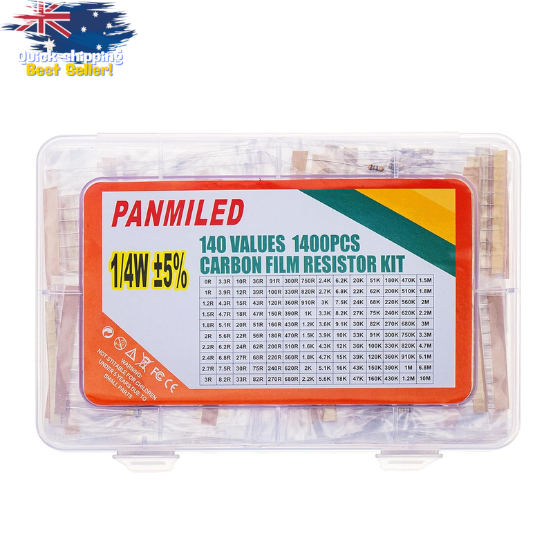 1400 Resistor Assortment Kit 0-10M Ohm 1/4W 5% Carbon Film Components