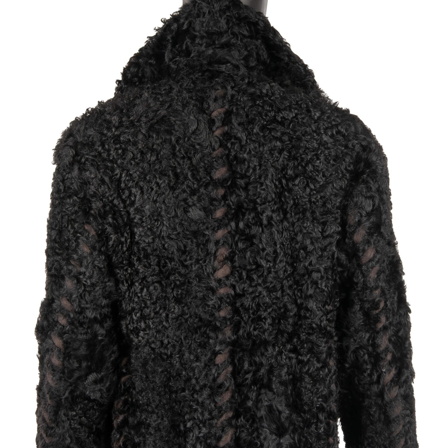 Pre-owned Dolce & Gabbana Runway $9.500 Oversize Long Lamb Fur Leather Coat Black 11225