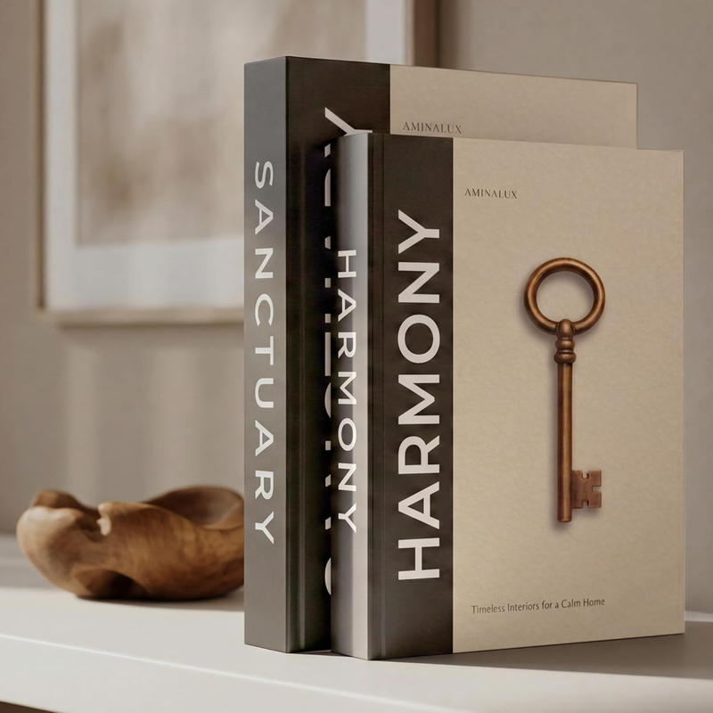 Modern Decorative Books with Storage (Beige) – Set of 2 Faux Linen Book Boxes wi