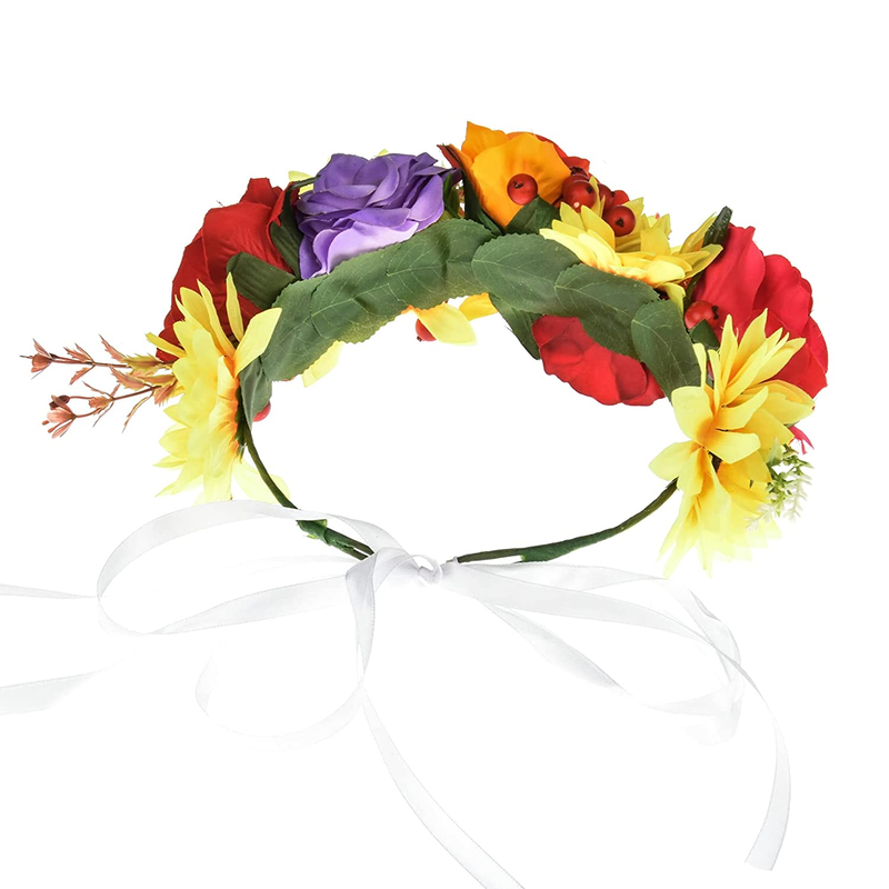 Day of the Dead Headpiece Black Rose Flower Crown Sunflower Wedding Hair Wreath