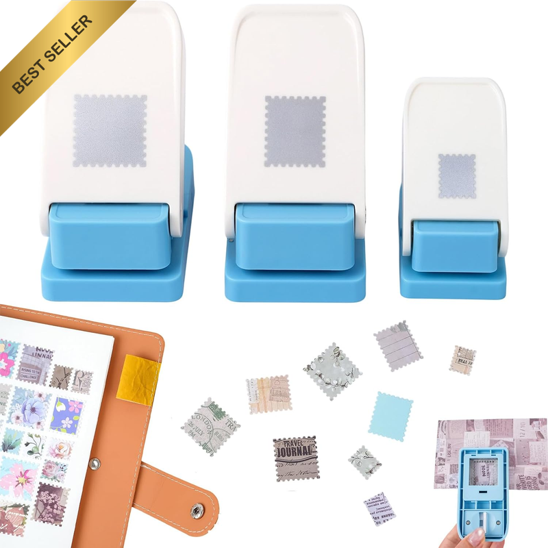 3 Pcs Stamp Punch, 1X0.8Inch/0.6X0.5Inch Mini Rectangle Postage Stamps Punches,