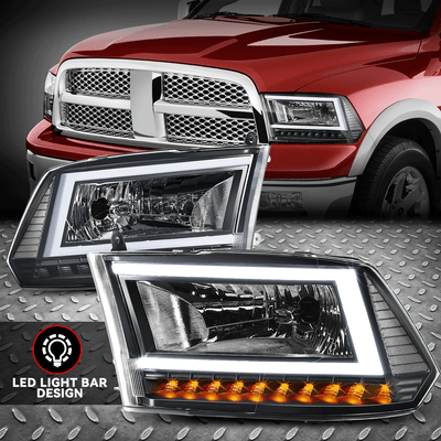 [Последовательный сигнал C-LED DRL] Для фар грузовика Dodge Ram 09-24 Черный/прозрачный