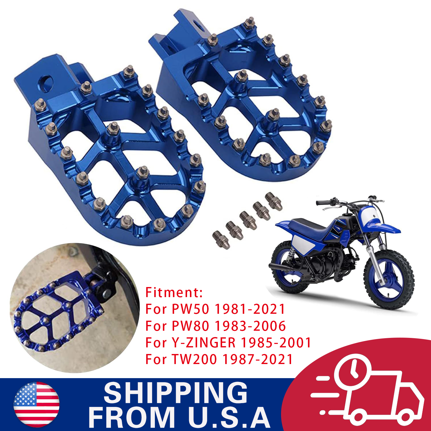 Foot Pegs Motorcycle Footpeg Pedals CNC For PW50 1981-2024 PW80 1983-2006 Blue