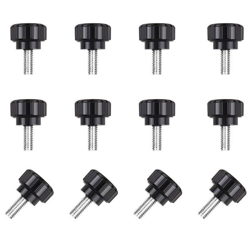 12 Pcs M4 x 10mm Threaded Knurled Thumbscrew, Carbon Steel Clamping Knobs Grip T