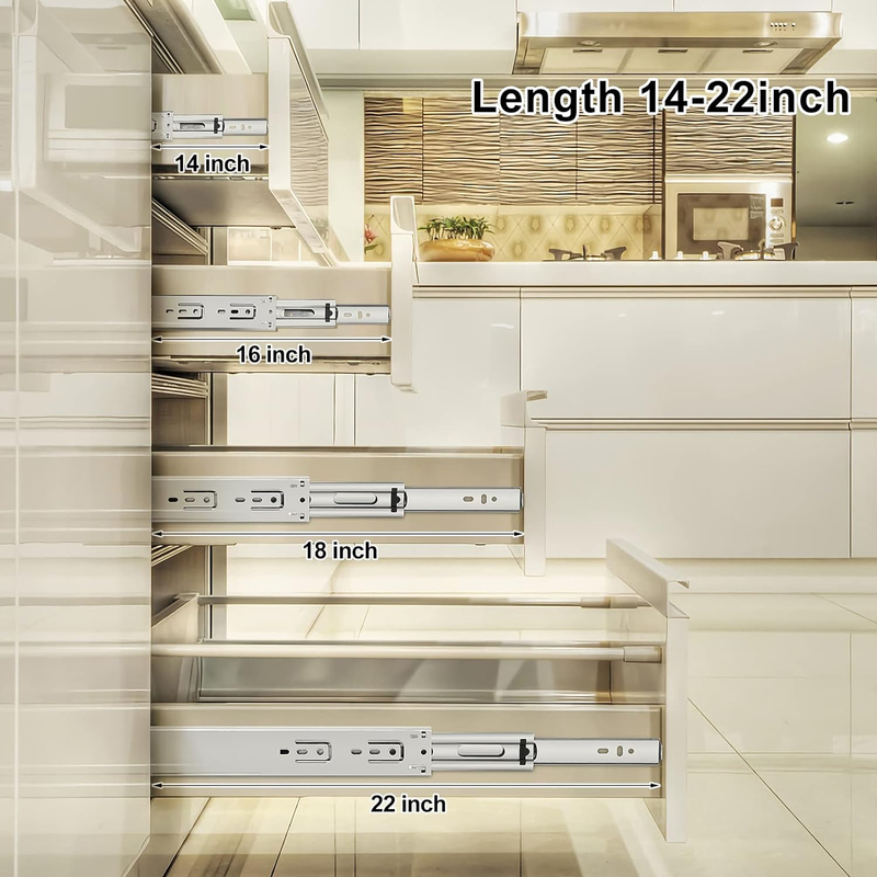 1 Pair 16 Inch Drawer Slides, 3- Fold Full Extension Center Mount Drawer Glides,