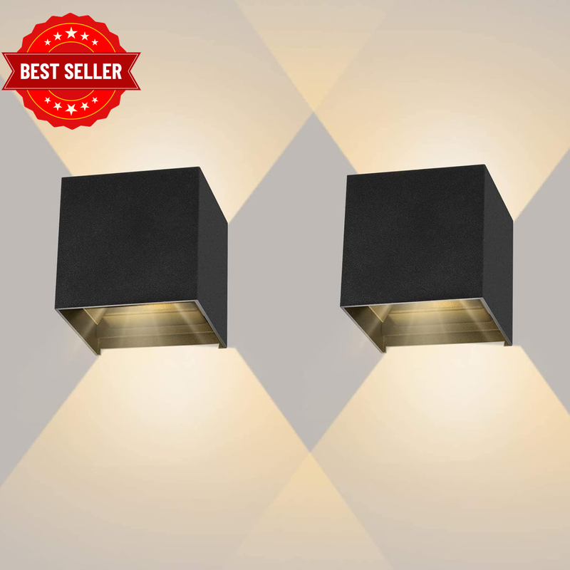 Outdoor Wall Lights 12W 3000K Warm White LED, IP65 Waterproof Modern Square Adju