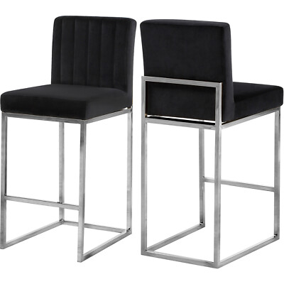Pre-owned Meridian Giselle Black Velvet Stool Black Velvet Chrome Contemporary