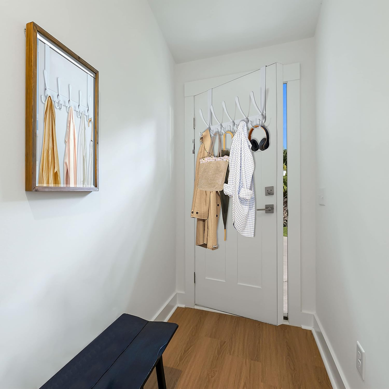 Over The Door Hook: Door Hanger Hook Rack with 5 Tri Hooks for Hanging Coats, Ov