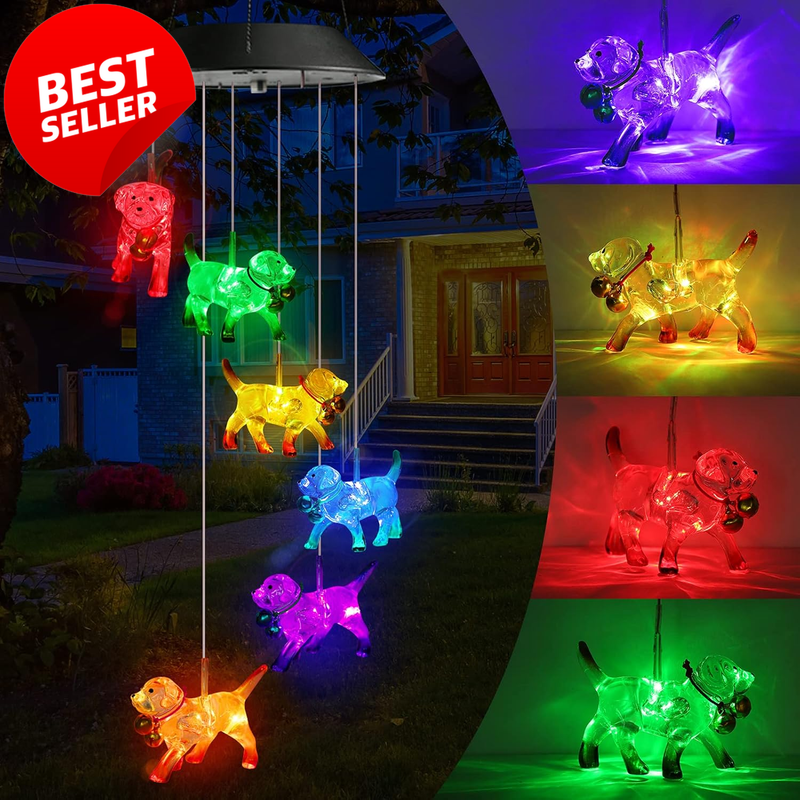Dog Solar Wind Chimes Color Changing LED Outdoor Garden Hanging Decor - US