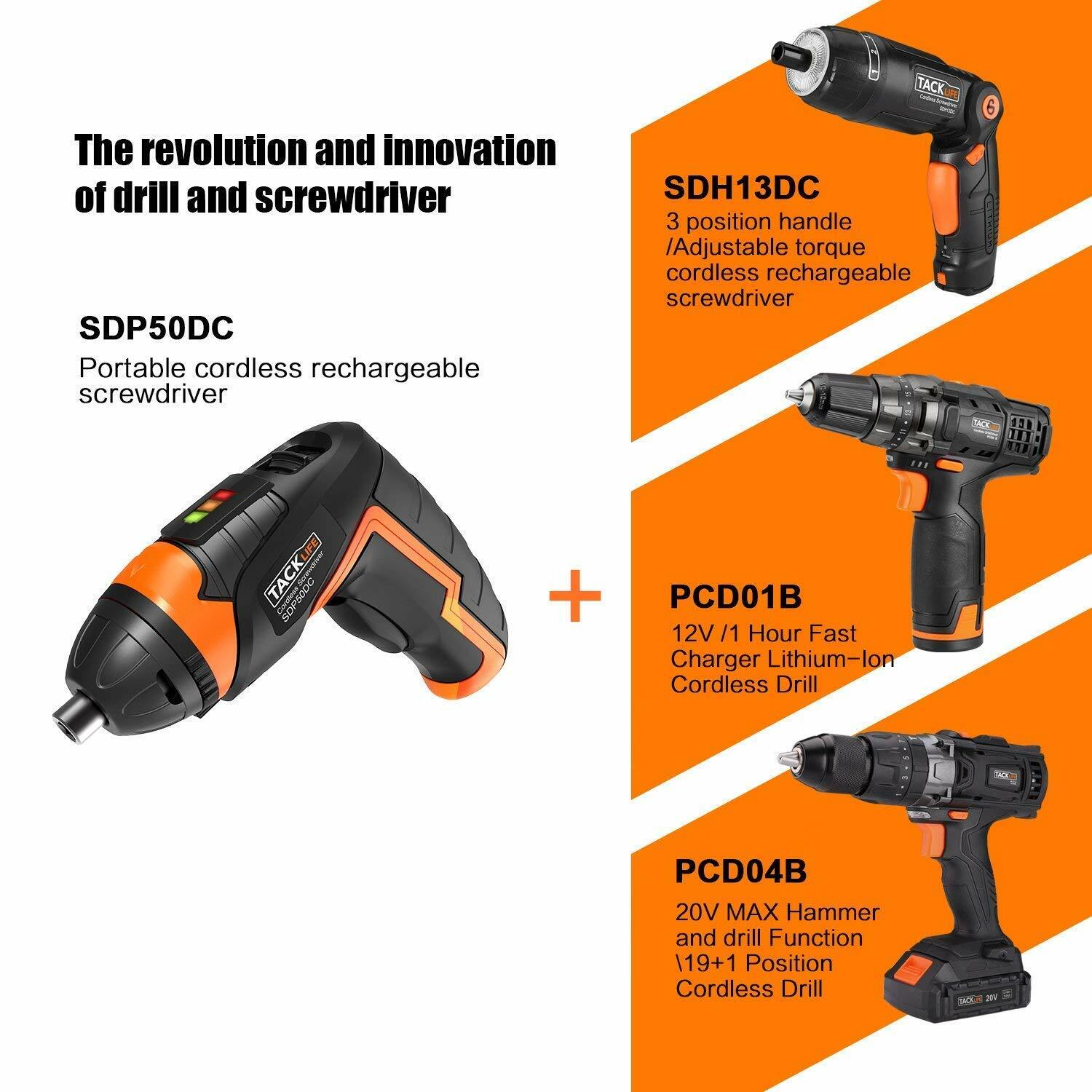 Tacklife SDP50DC Electric Rechargeable Screwdriver 3.6V, Cordless Screwdriver