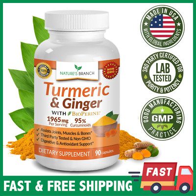   Max Strength Turmeric and Ginger With BioPerine Black Pepper | 90 Capsules