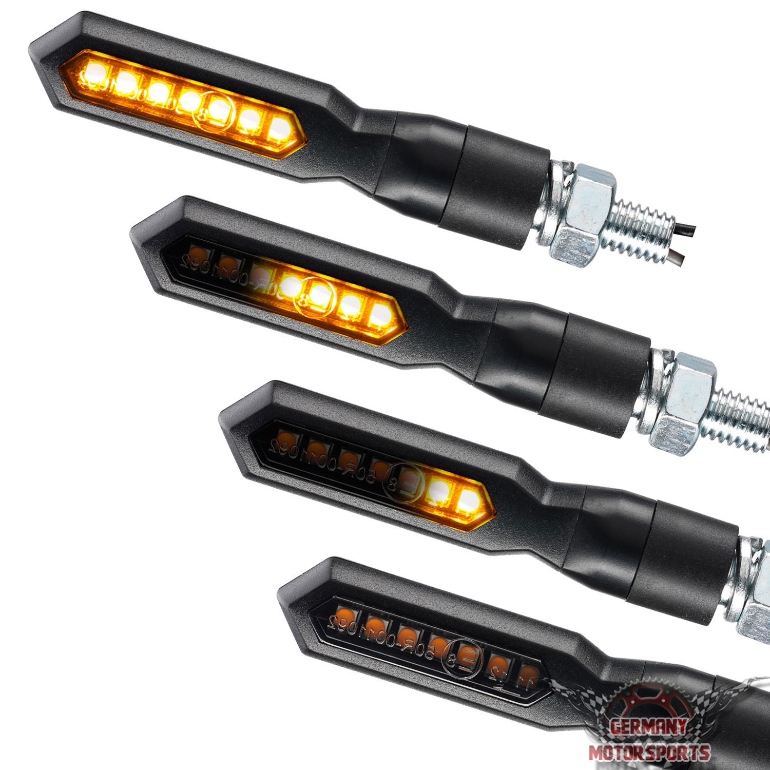 LED Motorrad Blinker Sequentiell Laufeffekt schwarz getönt Quad Roller ATV e-gep