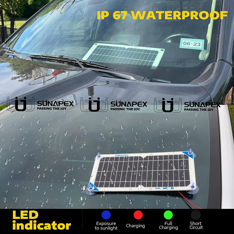 SUNAPEX 10W 12V Portable Solar Battery Charger & Maintainer - Solar Panel-Built