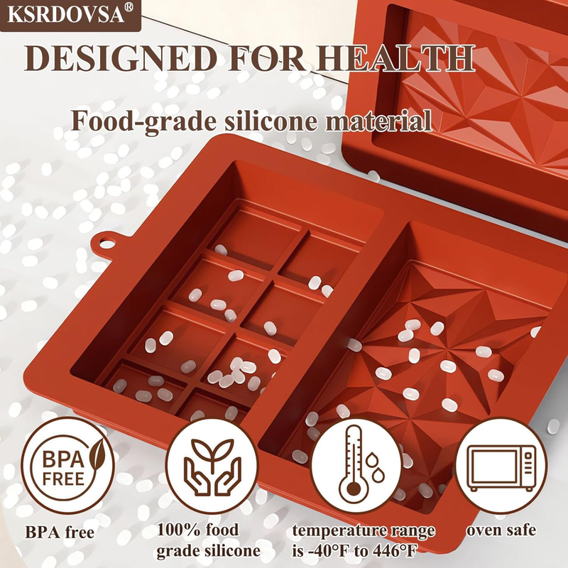 Chocolate Bar Mold, 2 Pcs Chocolate Molds Silicone, Non-Stick Chocolate Mold Dee
