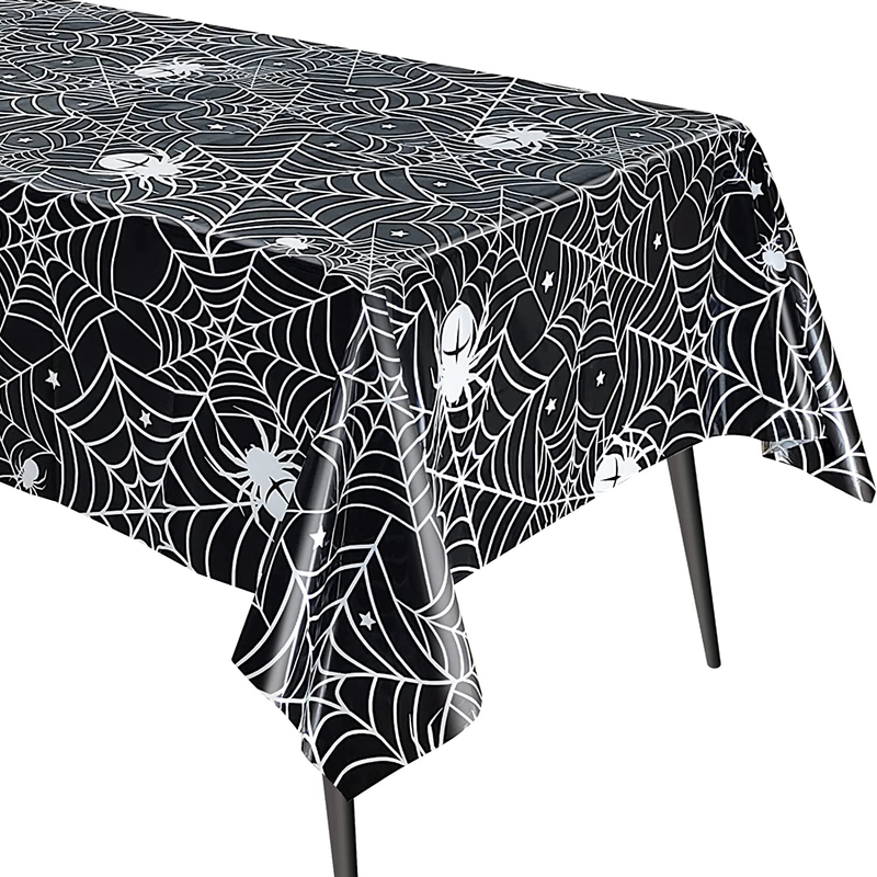 3 Pcs Halloween Tablecloth, 54 X 108 Black Spider Web Table 