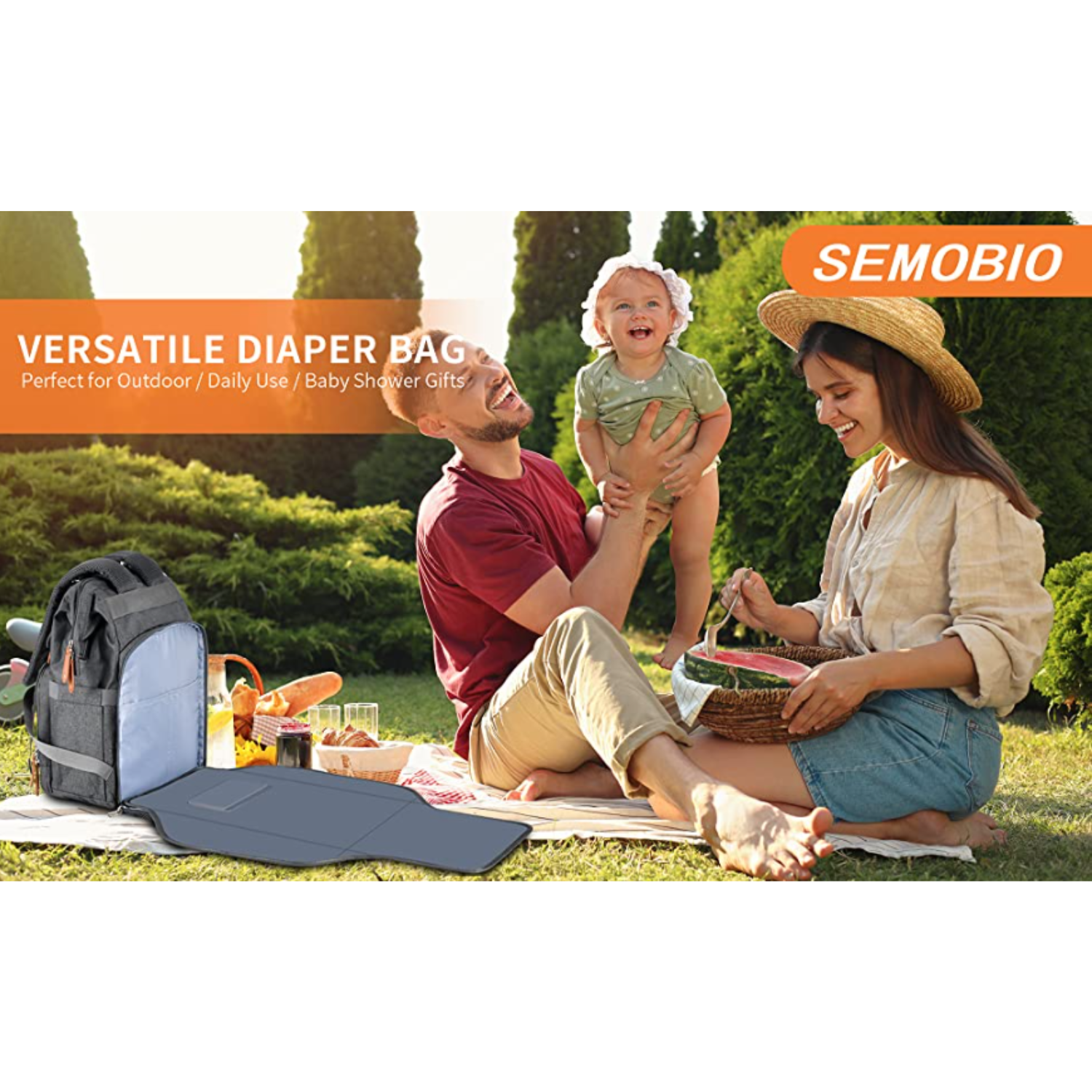 Baby Diaper Backpack Portable Changing Pad Waterproof Versatile USB Port Charge