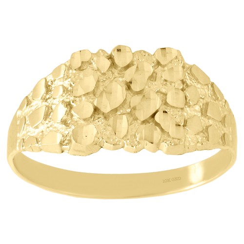 Pre-owned Macy's Real 10k Yellow Gold Men's Nugget Ore Style Pinky Ring Custom Fancy Band 10.5mm