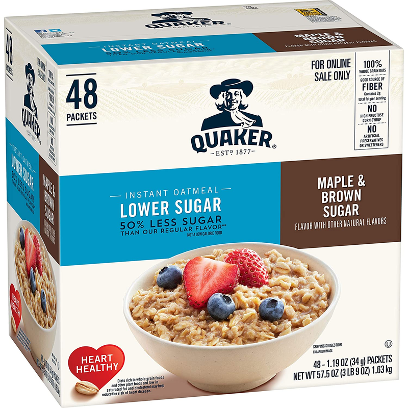 Quaker Instant Oatmeal, Lower Sugar Maple and Brown Sugar, Individual Packets, 1