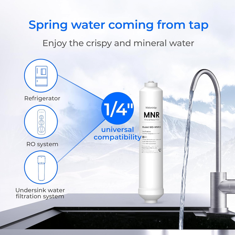 Remineralization Filter WD-MNR35, 1/4" Quick Connect Mineral Filter for Reverse
