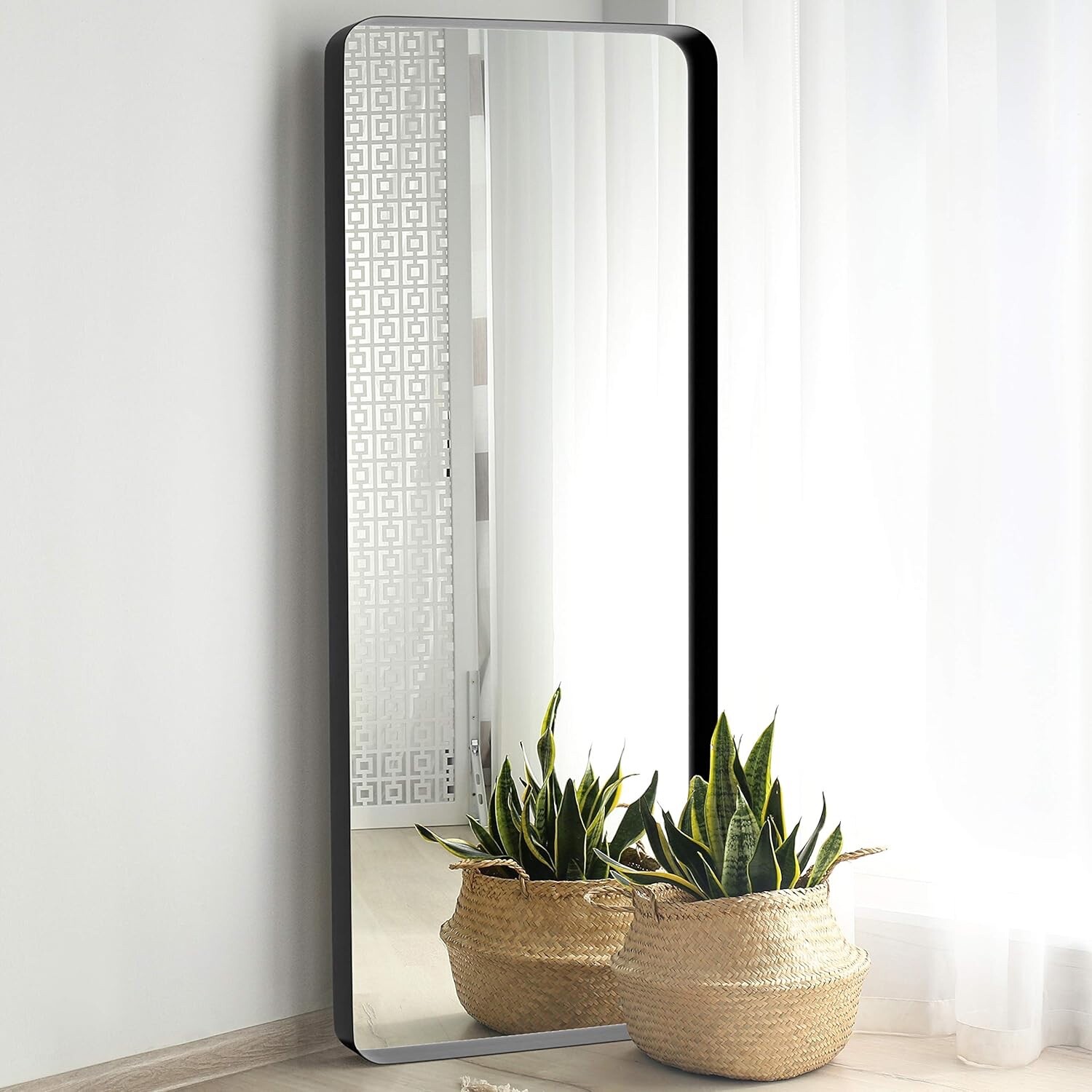 Upland Oaks Large Full Length Mirror for Floor & Wall in Bedroom -165 x54 BLACK