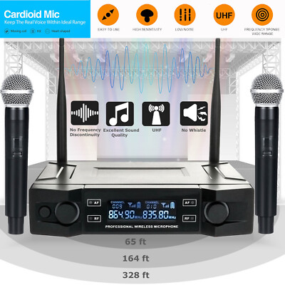 Professional 2 Channel UHF Wireless Dual Microphone Cordless Handheld Mic System