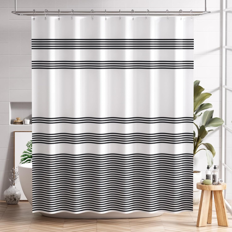 Shower Curtain, Washable Cloth Black Shower Curtain Sets with ...