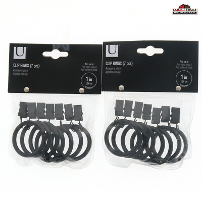 Umbra 1'' Drapery Clip Rings Black (7pcs) ~ 2-Pack