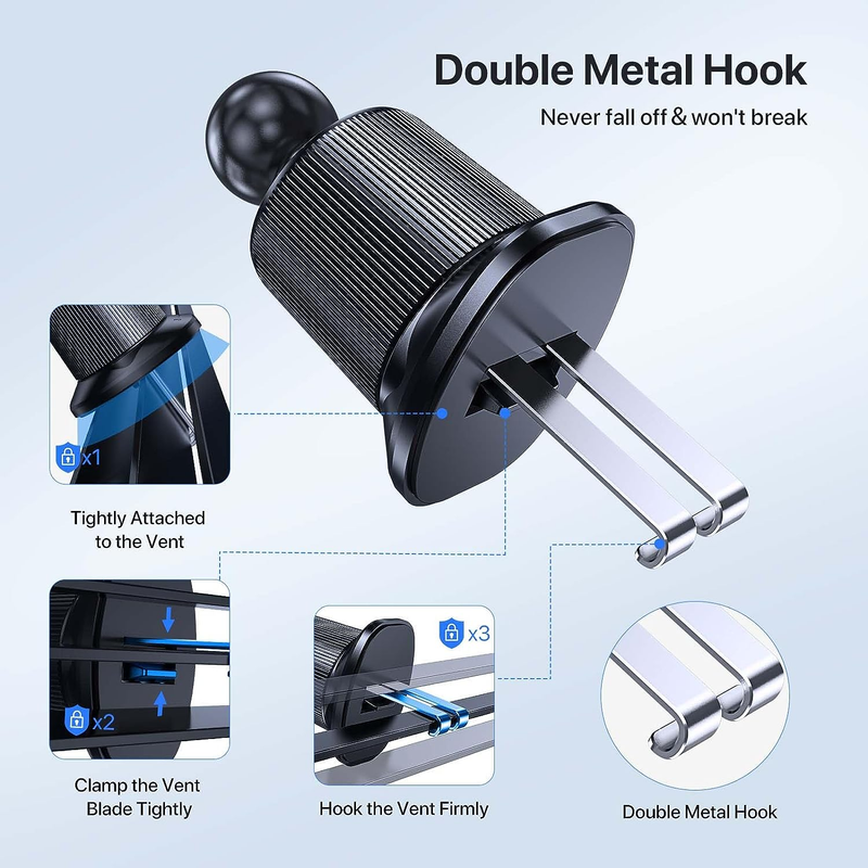 Magnetic Car Phone Holder, [Military-Grade Steel Double Hooks] Cell Phone Suppor