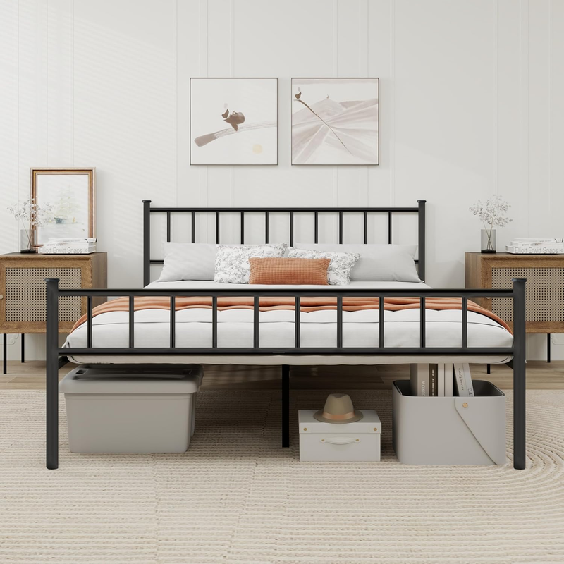 Metal Platform Full Bed Frame with Headboard Sturdy Steel Slats Support No Box S