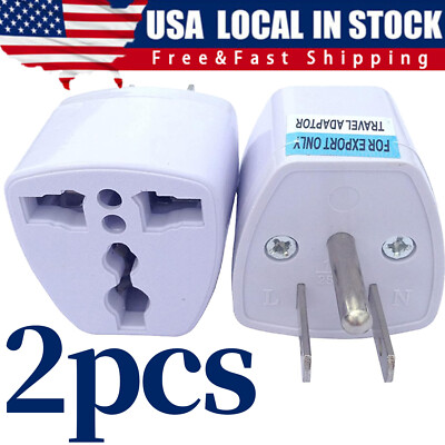 2Pcs European EU To US American Adapter Plug Converter Euro Asia to USA 