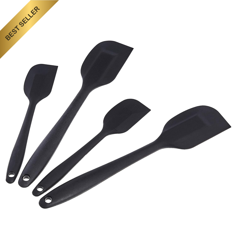 4PC Rectangular Silicone Spatula Set Non-Stick Heat 2 Small 2 Large Black