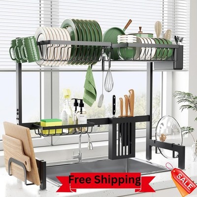 Over Sink Dish Drying Rack Stainless Steel Adjustable Kitchen Organizer