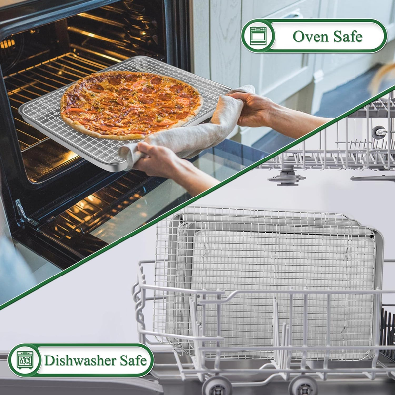 Baking Sheets and Racks Set (2 Pans + 2 Racks), Stainless Steel Baking Sheet Ove