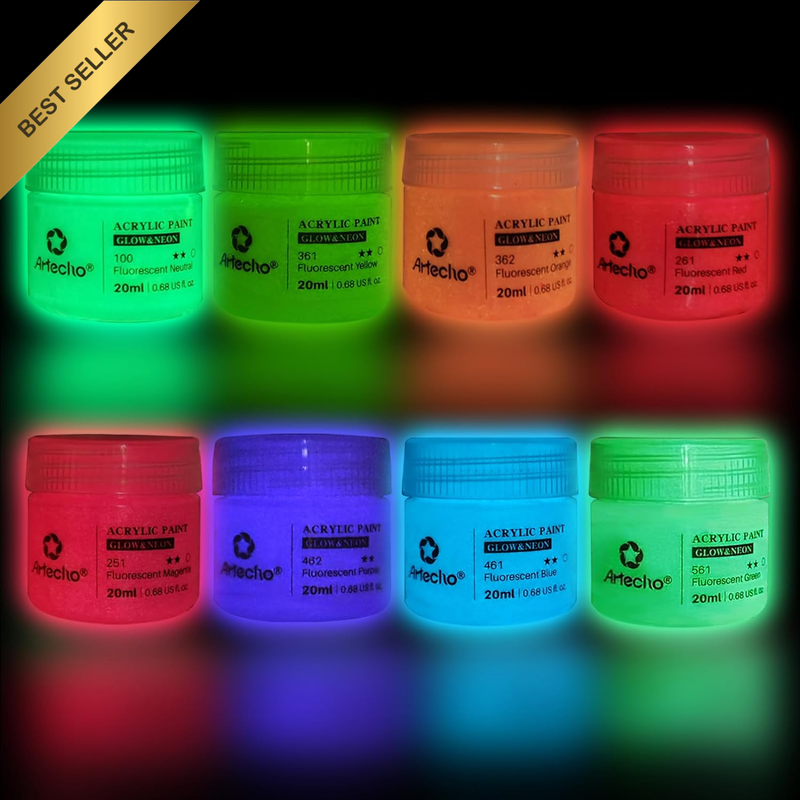 Glow in the Dark Paint-Set of 8 Colors, 20 Ml/0.7 Oz Acrylic Paint for Decoratio