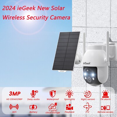 ieGeek Wireless Outdoor Solar Security Camera 360° PTZ Home Battery CCTV System
