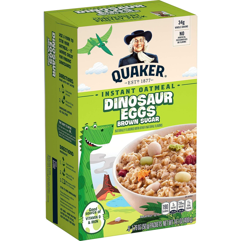 Quaker, Instant Oatmeal, Dinosaur Eggs Brown Sugar,1.76 (Pack of 8), 14.1 Oz