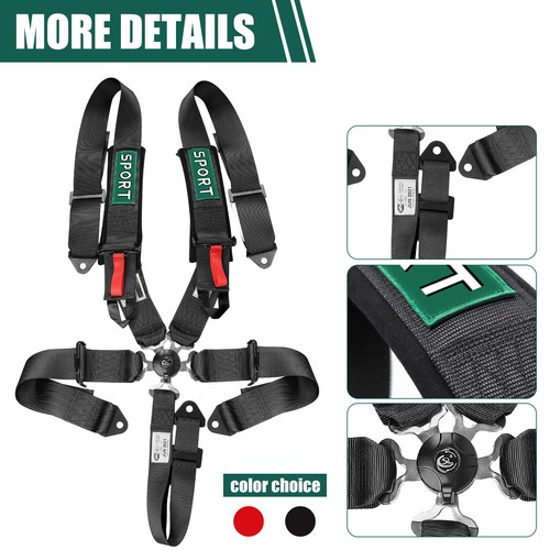 5 Point Racing Harness Camlock Quick Release Safety Seat Belt Black ATV UTV