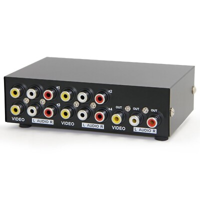 Panlong 4-Way AV Switch RCA Switcher 4 in 1 Out Composite Video L/R Stereo Au...