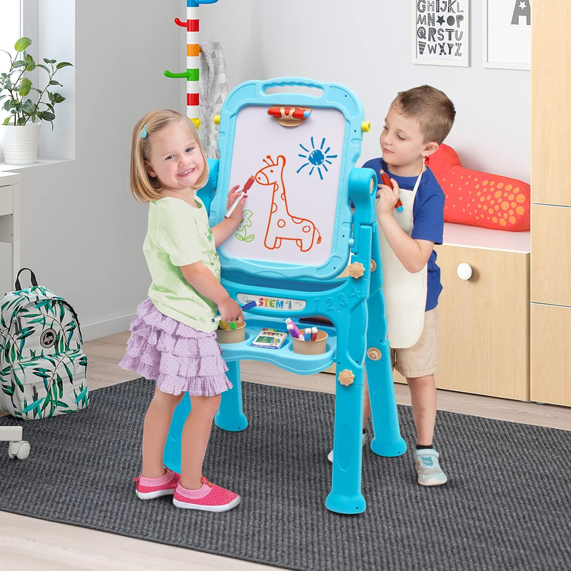 Art Easel for Kids, 3 in 1 Double Sided Kids Easel with Whiteboard & Chalkboard,