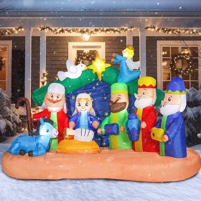 8 FT Christmas Inflatable Decorations Nativity, Outdoor Yard Decorations Built-I