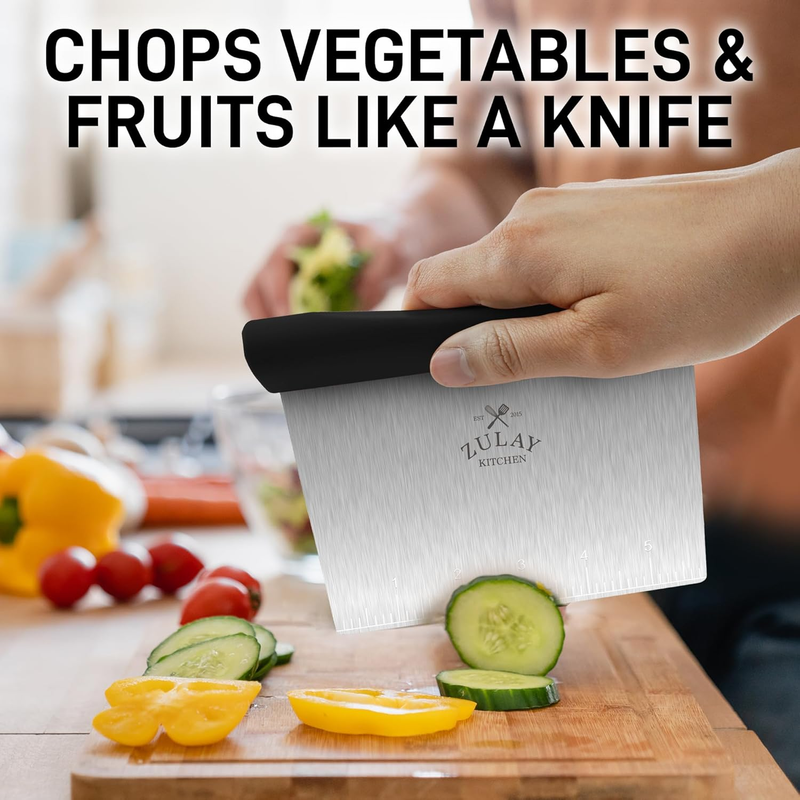 Zulay Premium Multi-Purpose Stainless Steel Bench Scraper & Chopper, Easy to Rea