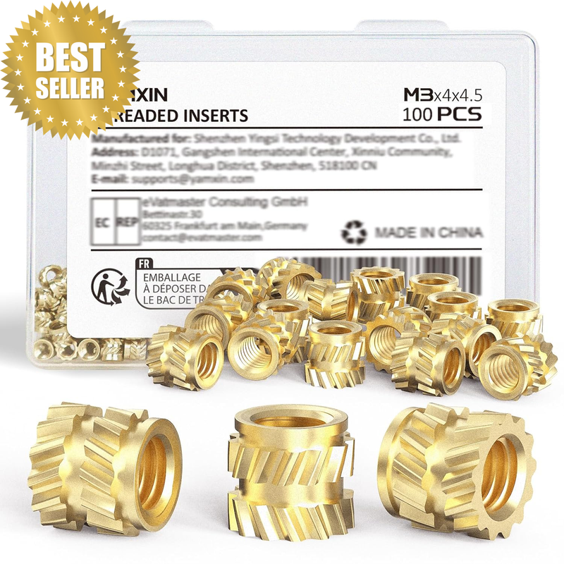 M3 Heat Set Threaded Inserts, M3X4X4.5Mm, 100 Pieces, Brass Knurled Nuts for 3D