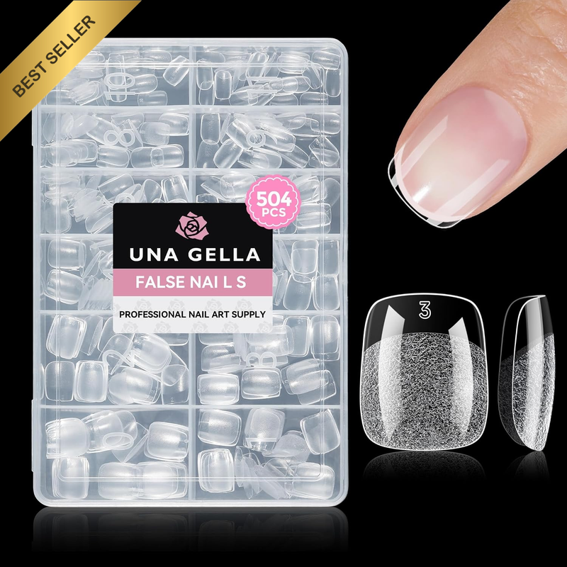 Short Square Nail Tips 504PCS Pre Etched Extra Short Soft Gel Fake Nails Tips fo