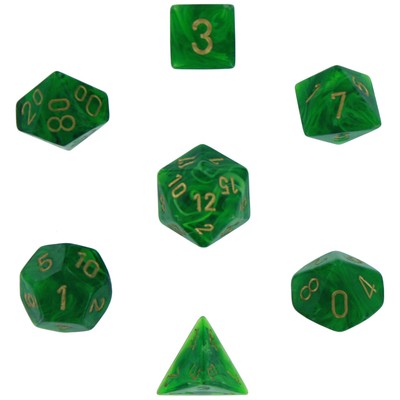Набор кубиков Chessex Vortex Poly Зеленый/золотой из 7 частей