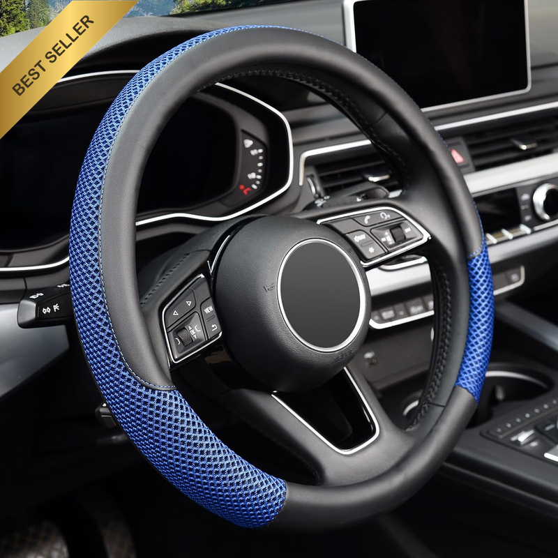 Steering Wheel Cover, Universal 15 Inch, Microfiber Leather Viscose, Breathable,